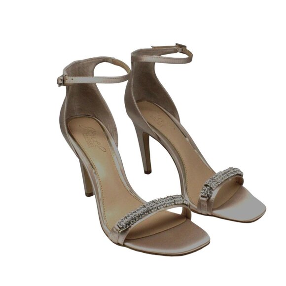 Jewel Badgley Mischka Women Ankle Strap Square Toe Stiletto Buckle Dress Sandals - Picture 1 of 8